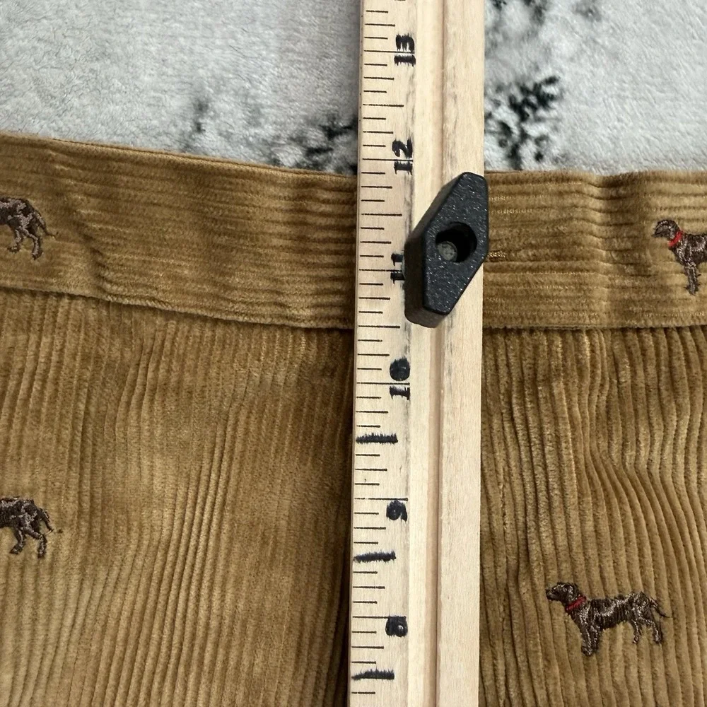 Brooks Brothers Hudson Mens 38X32 Corduroy Pants Embroidered Dogs Print Brown